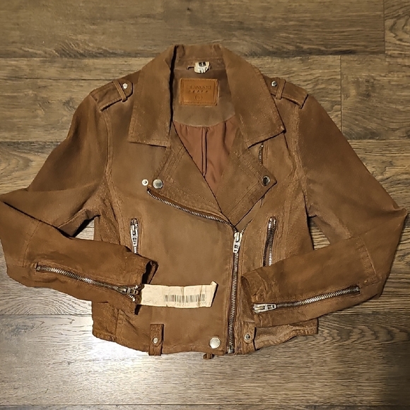 Blank NYC Jackets & Blazers - VINTAGE Blank NYC Brown SUEDE Moto Jacket Retro Coat Military Y2K